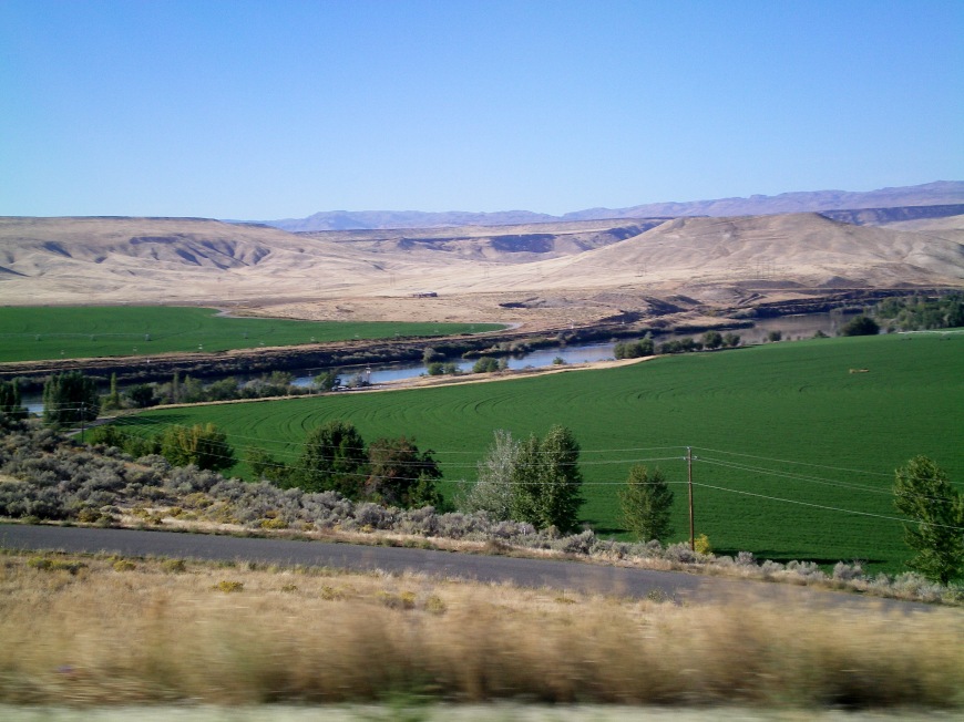 Southern Idaho was mostly brown, flatness.. but also some very lush green crops
